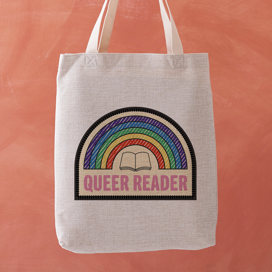 Queer Reader Tote Bag – Rainbow Bookish Merit Patch Design: with Next Chapter Logo
