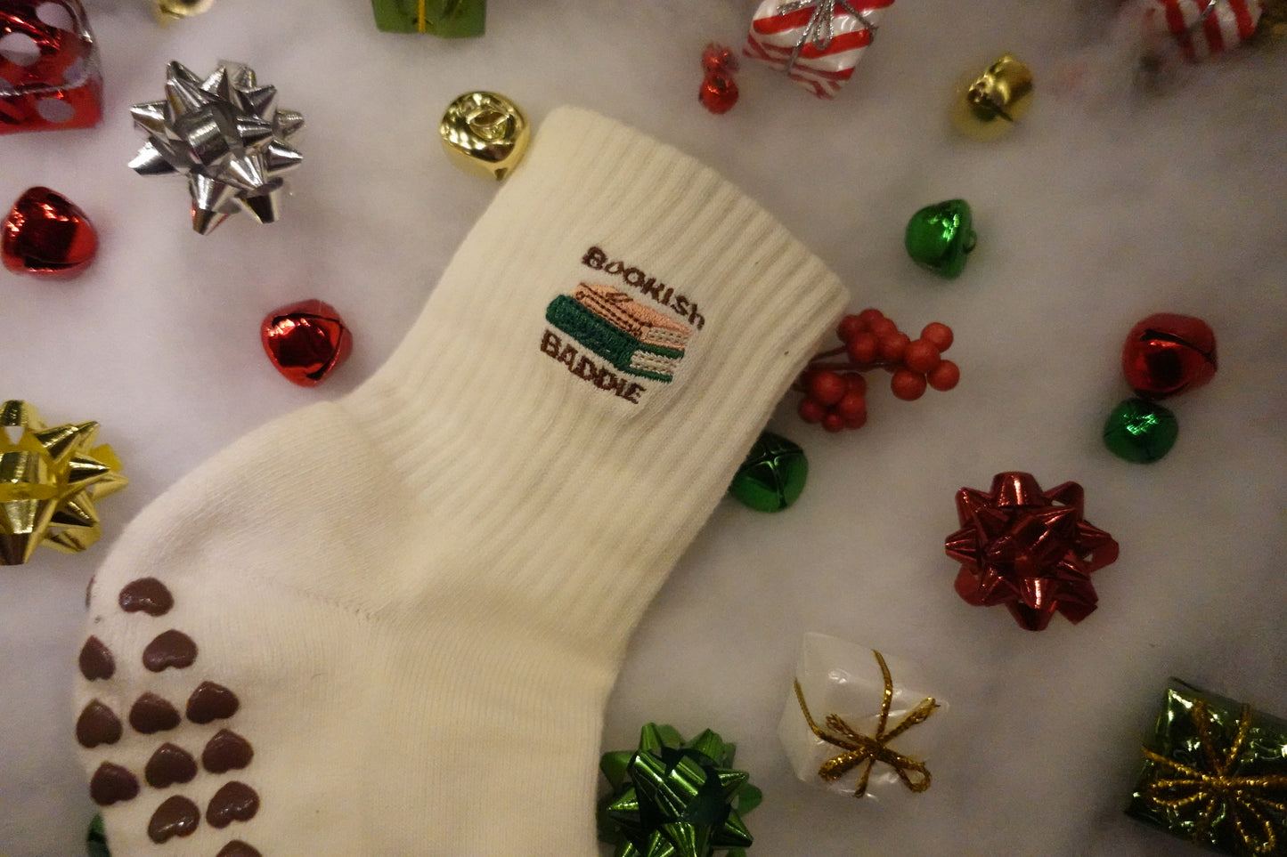 Bookish Baddie Embroidered Grip Socks