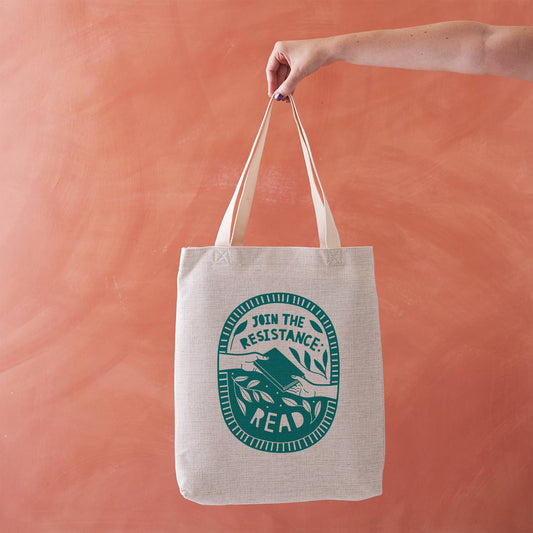 Join the Resistance. Read. Literary Tote Bag: with Next Chapter Logo
